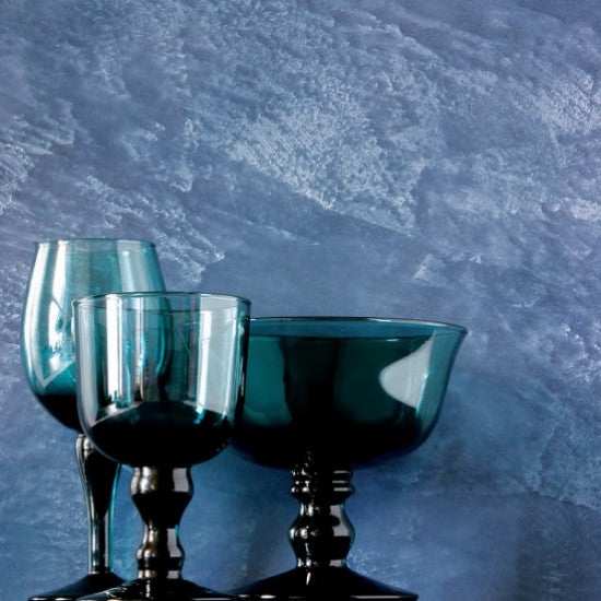 glassware against a blur marmorino backdrop